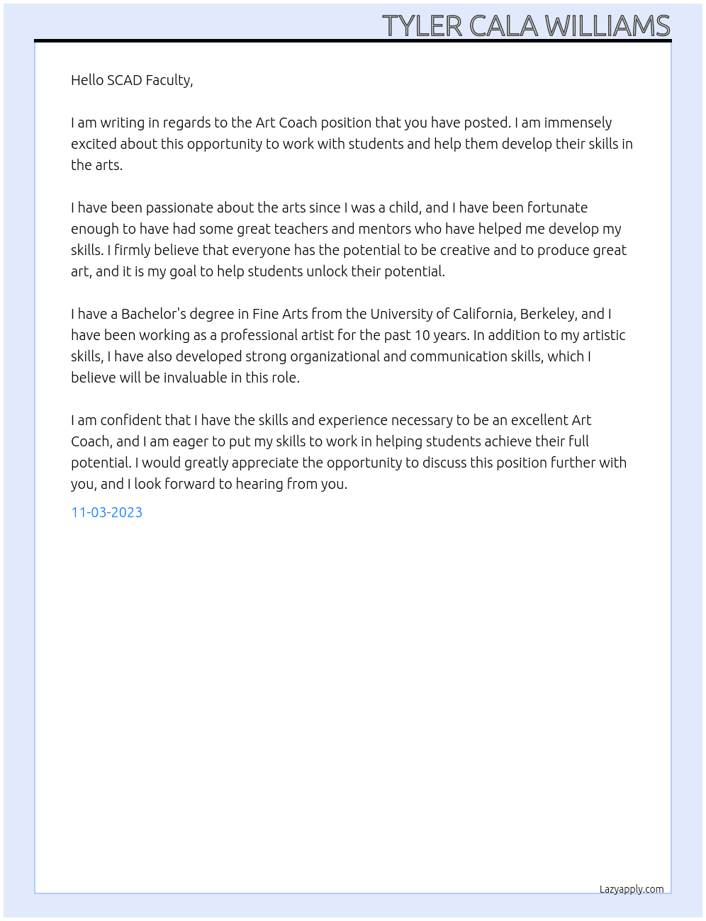 Art Coach At SCAD Cover Letter