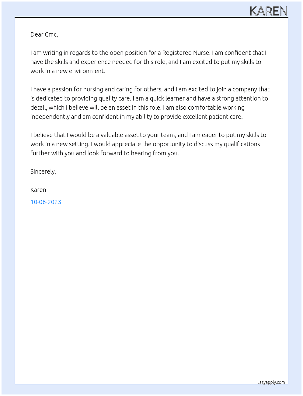 Registered Nurse At Cmc Cover Letter