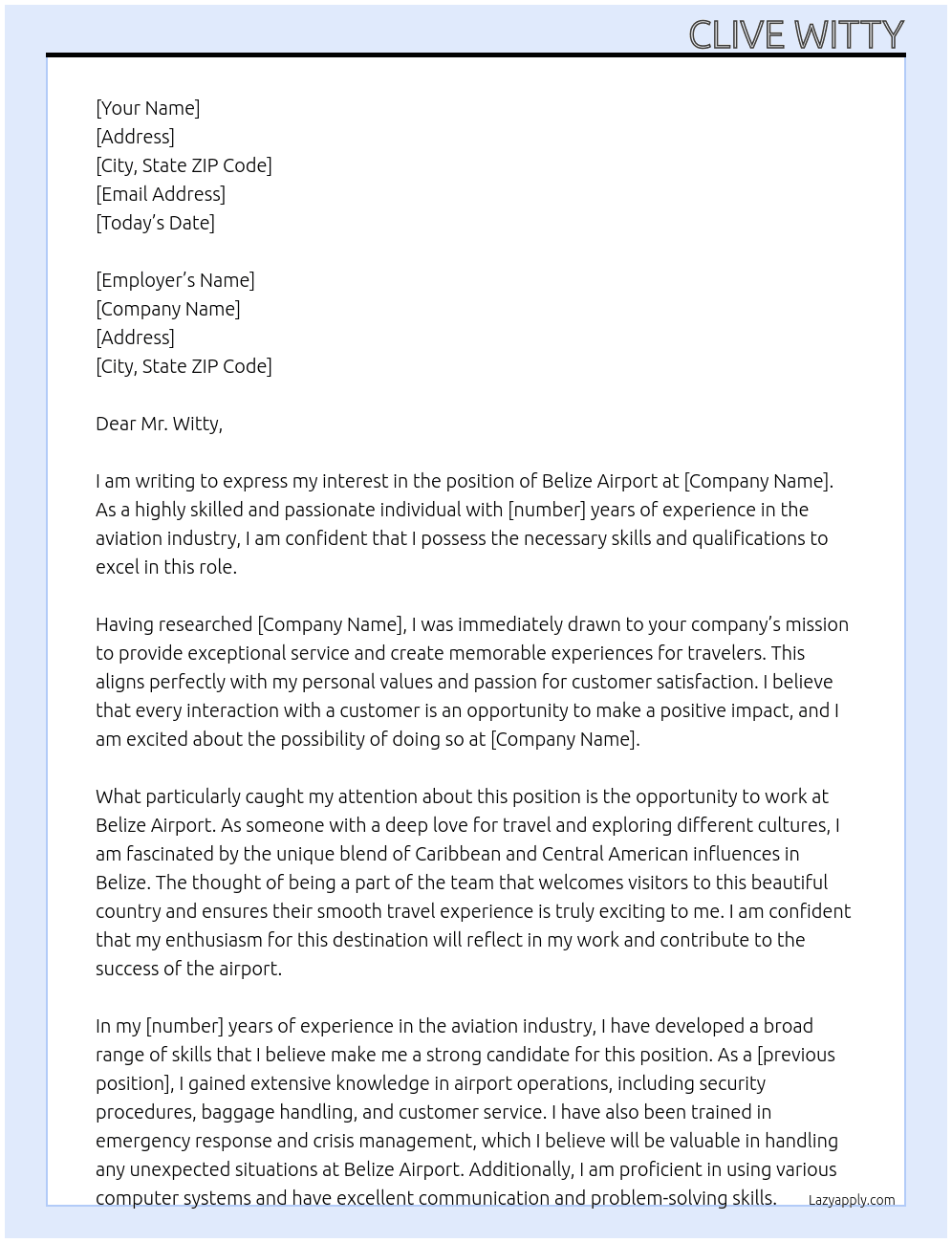 belize Airport At yes Cover Letter
