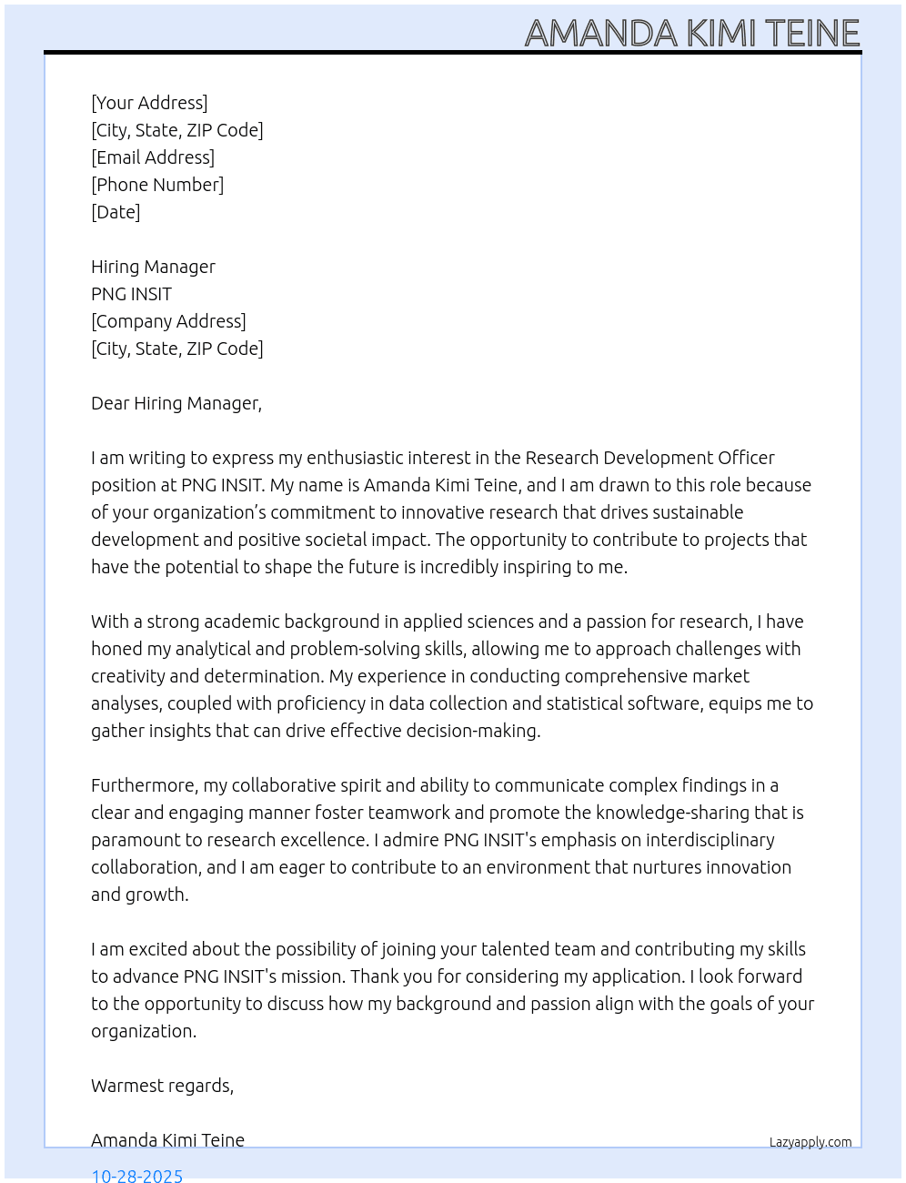 Cover letter for research development officer - LazyApply