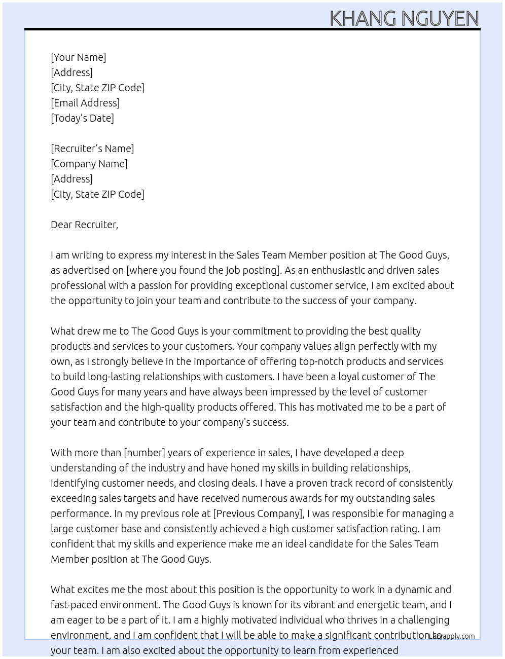 Sale team member At The good guys Cover Letter