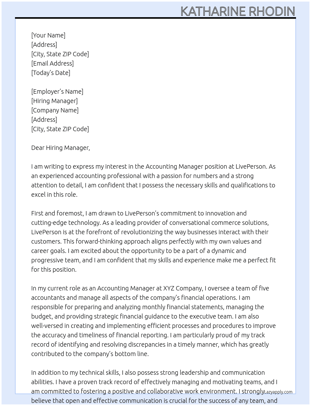 Accounting Manager At LivePerson Cover Letter