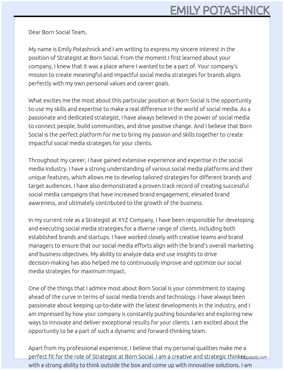 Strategist At Born Social Cover Letter
