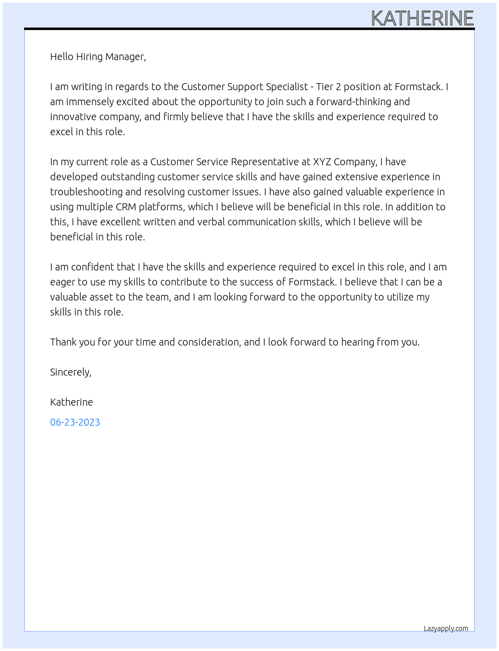 Customer Support Specialist - Tier 2 At Formstack Cover Letter