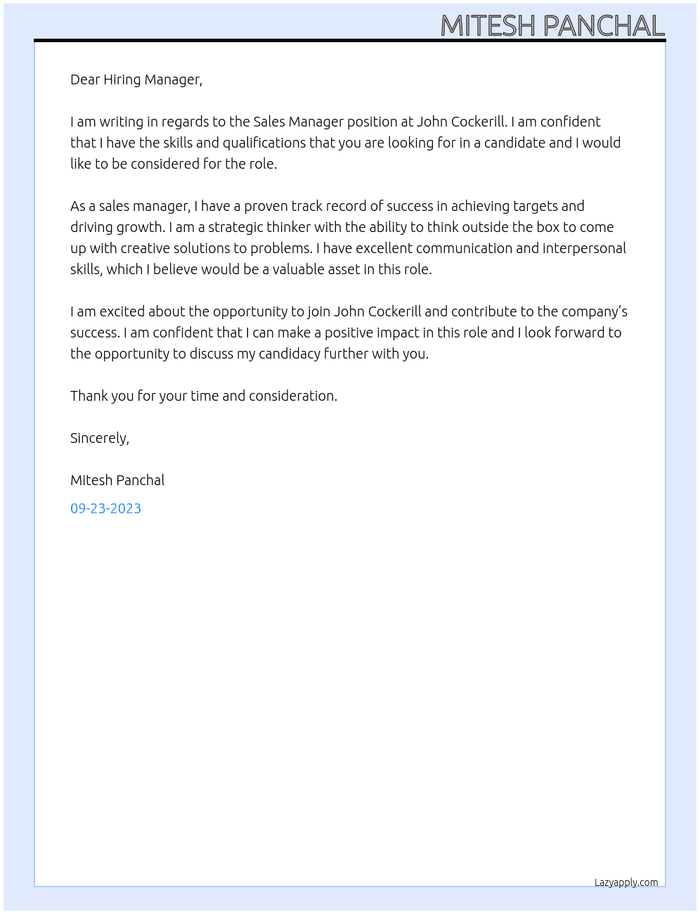 Sales Manager At John Cockerill Cover Letter