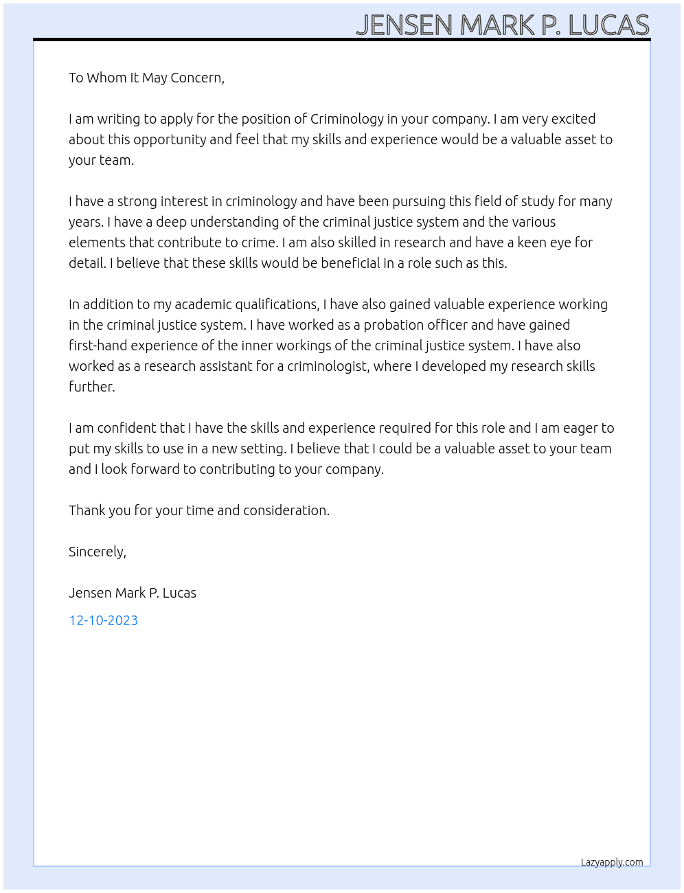 Criminology At Criminology Cover Letter
