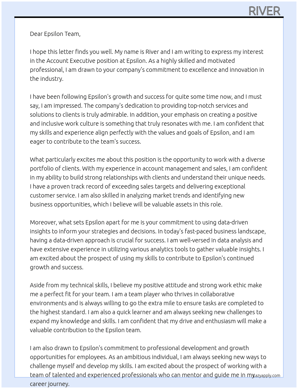 Account Executive At Epsilon Cover Letter