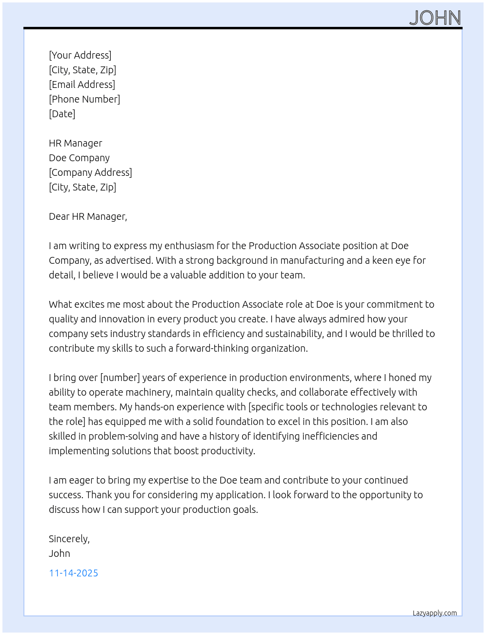 Production Associate At Doe Cover Letter