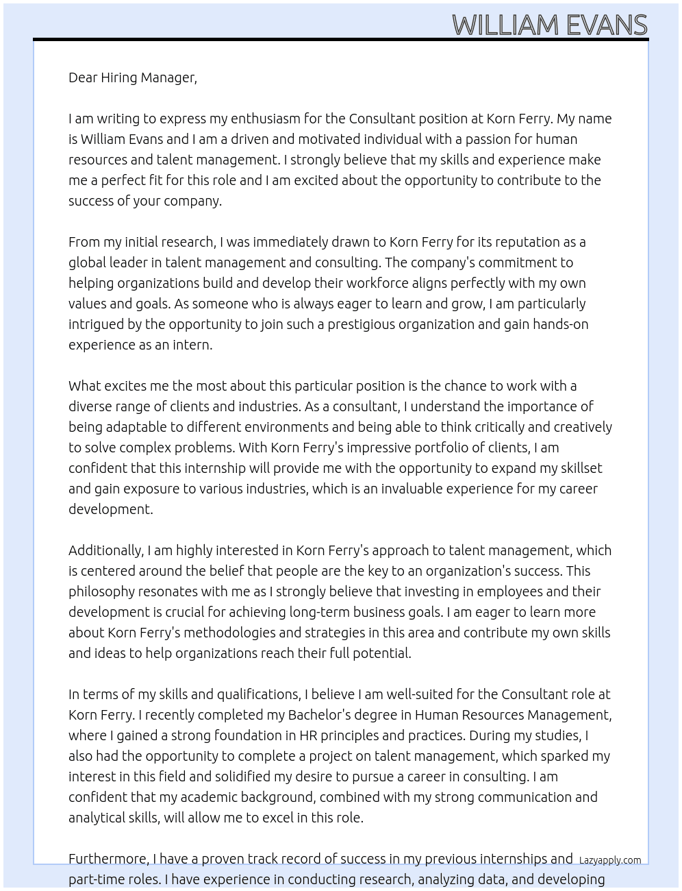 Consultant At Korn Ferry Cover Letter