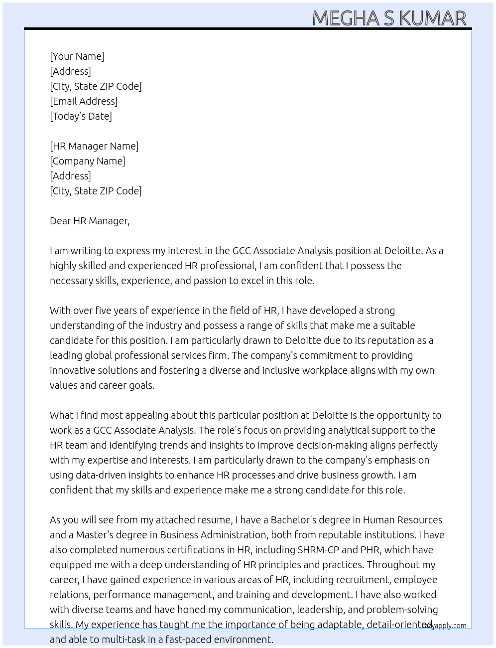 Cover letter for gcc associate analysis - LazyApply