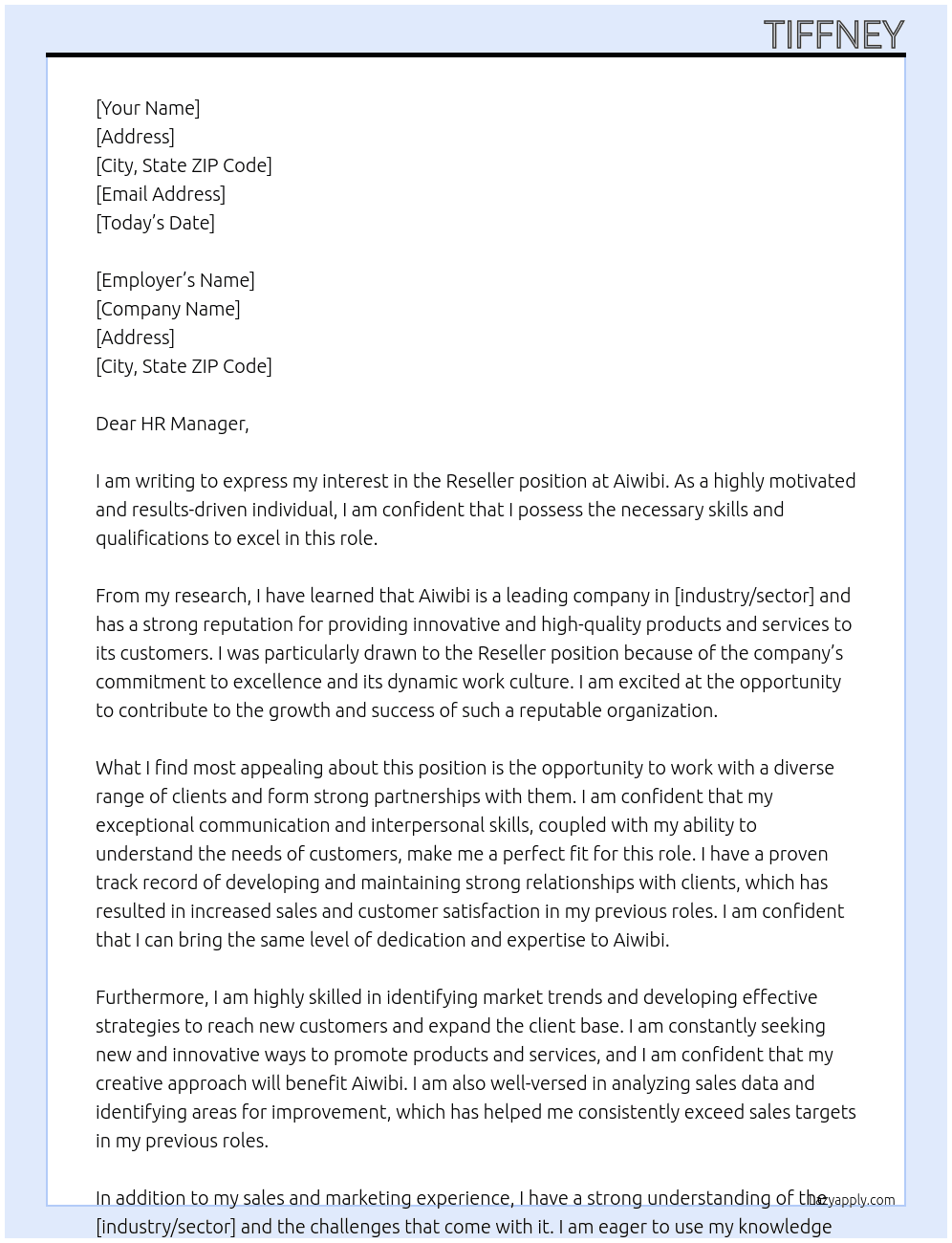 Reseller At Aiwibi Cover Letter