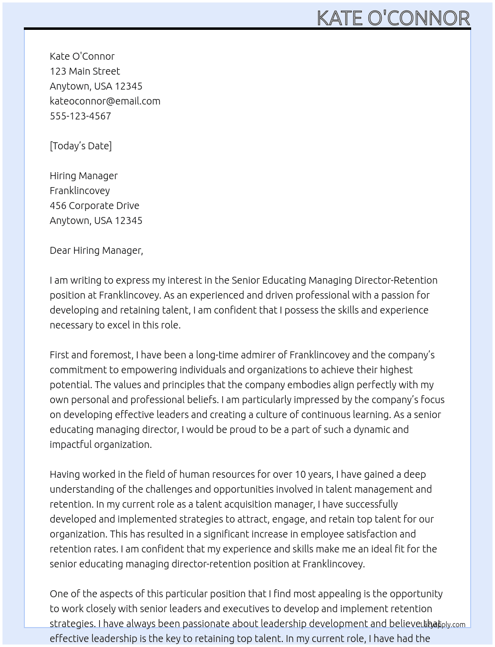 senior educating managing director-retention At franklincovey Cover Letter