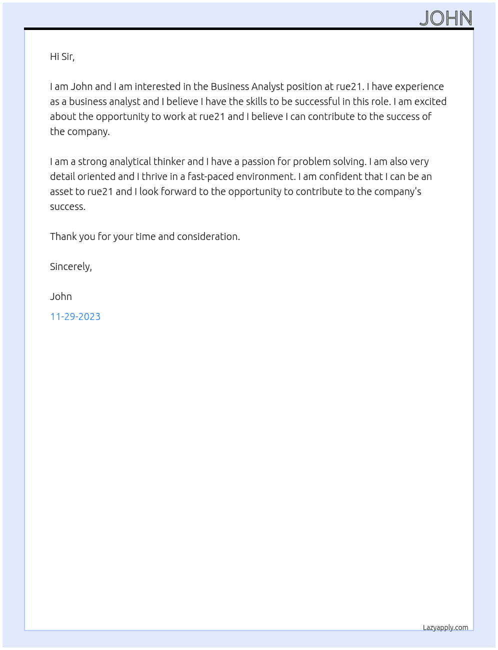 Business Analyst At rue21 Cover Letter