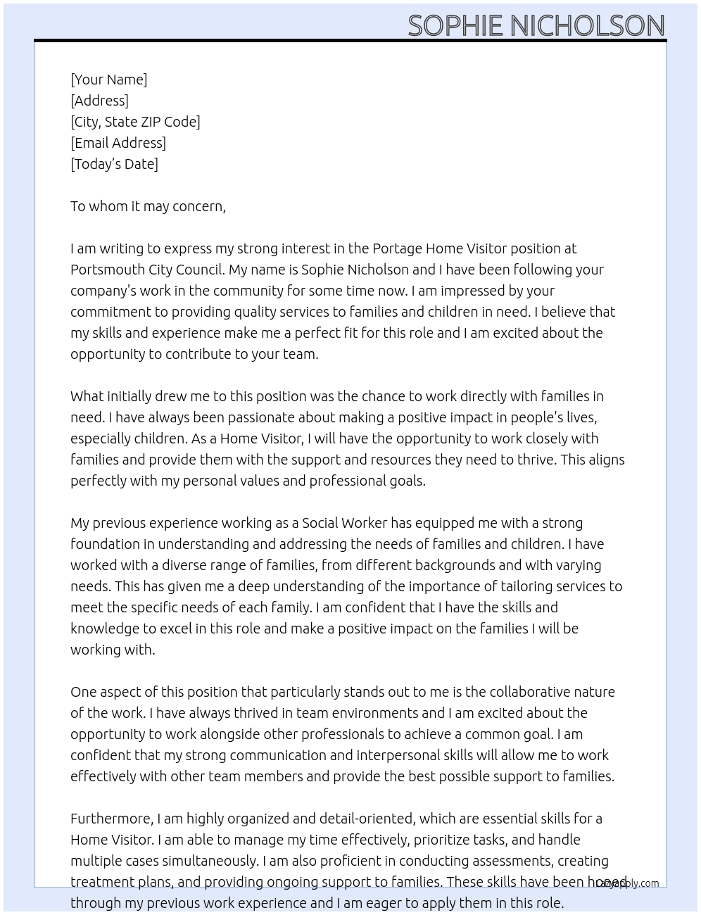 portage home visitor At Portsmouth city council Cover Letter