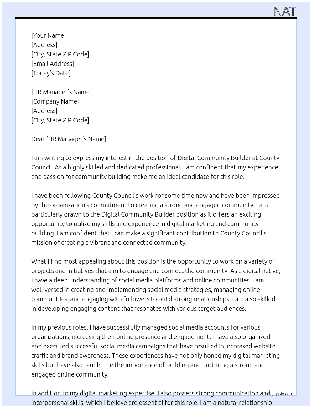 Digital community builder  At County Council Cover Letter