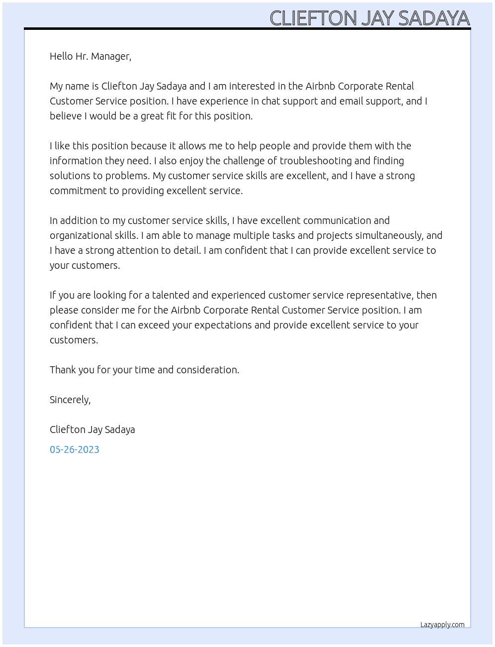 Airbnb Corporate Rental Customer Service At Airbnb Corporate Rental Cover Letter