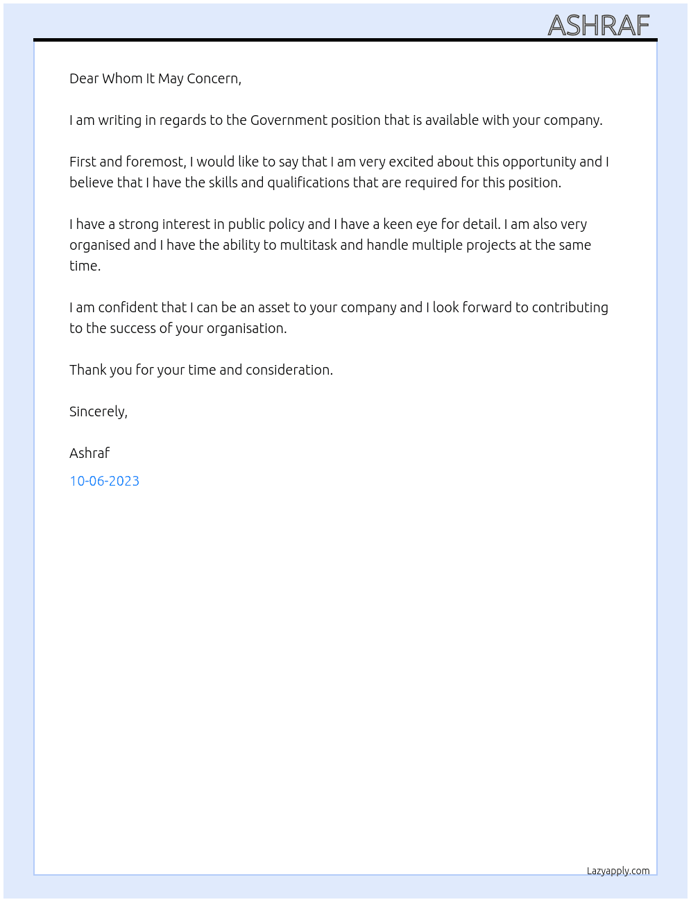 Government  At IMDAAD cO Cover Letter