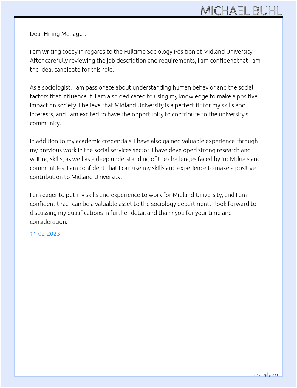 Fulltime Sociology Position At Midland  University Cover Letter