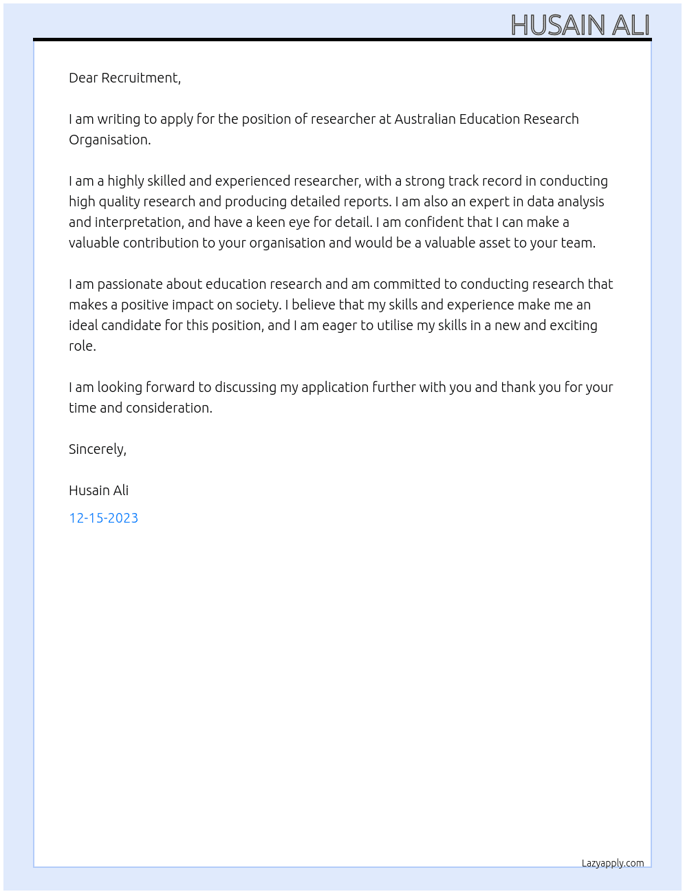 researcher At Australian Education Research Organisation  Cover Letter