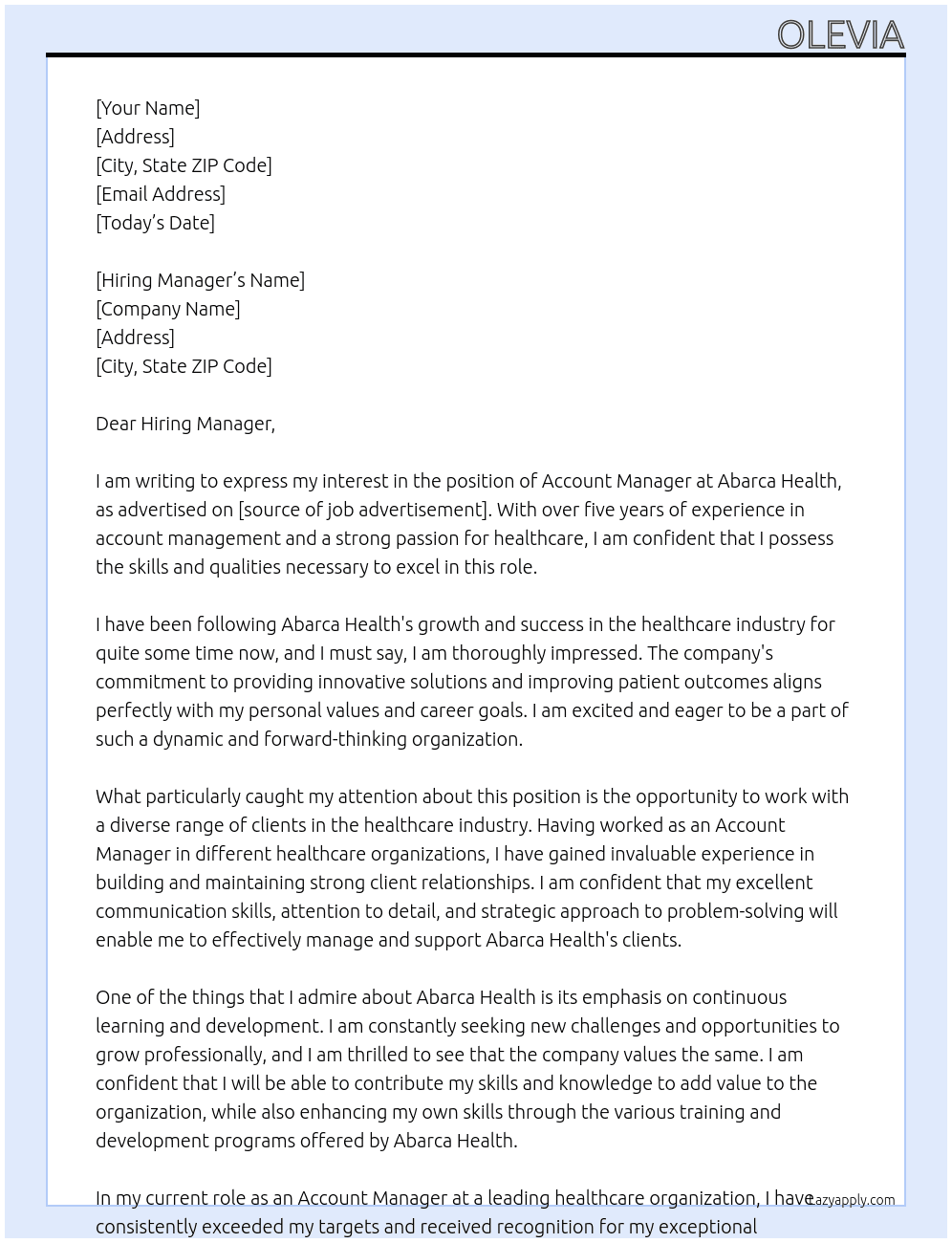 Account Manager At Abarca Health Cover Letter