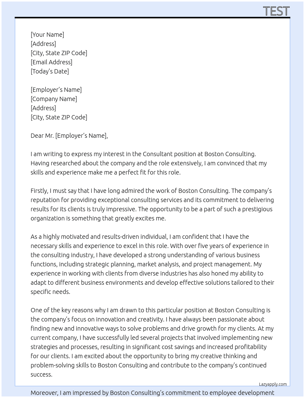 Consultant At Boston Consulting Cover Letter