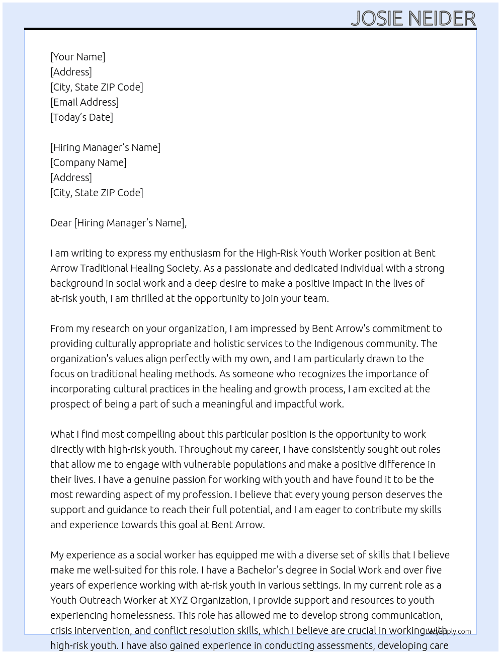 High-Risk Youth Worker At Bent Arrow Traditional Healing Society  Cover Letter
