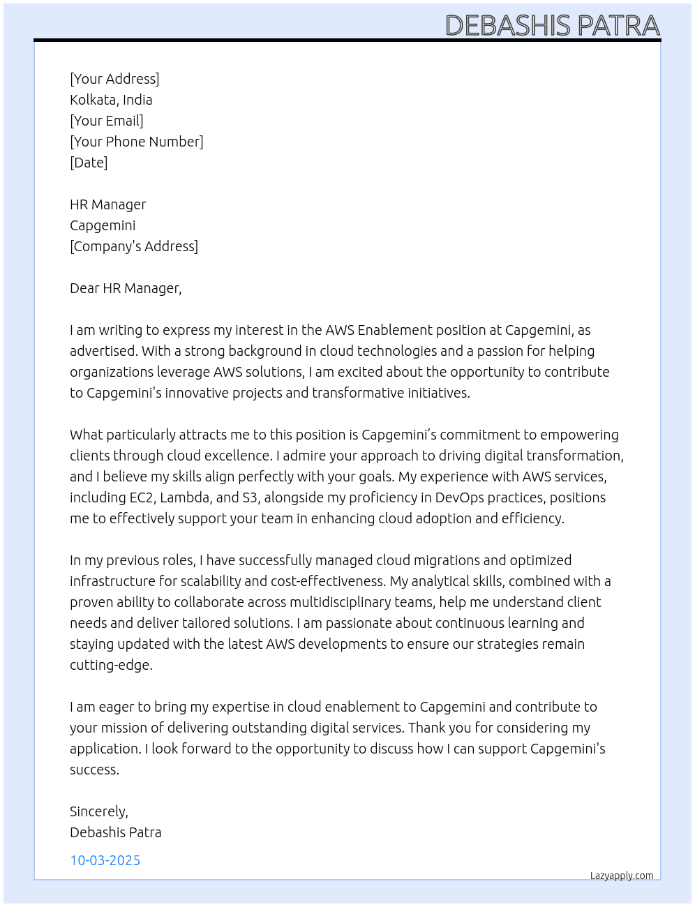 Cover letter for aws enablement - LazyApply