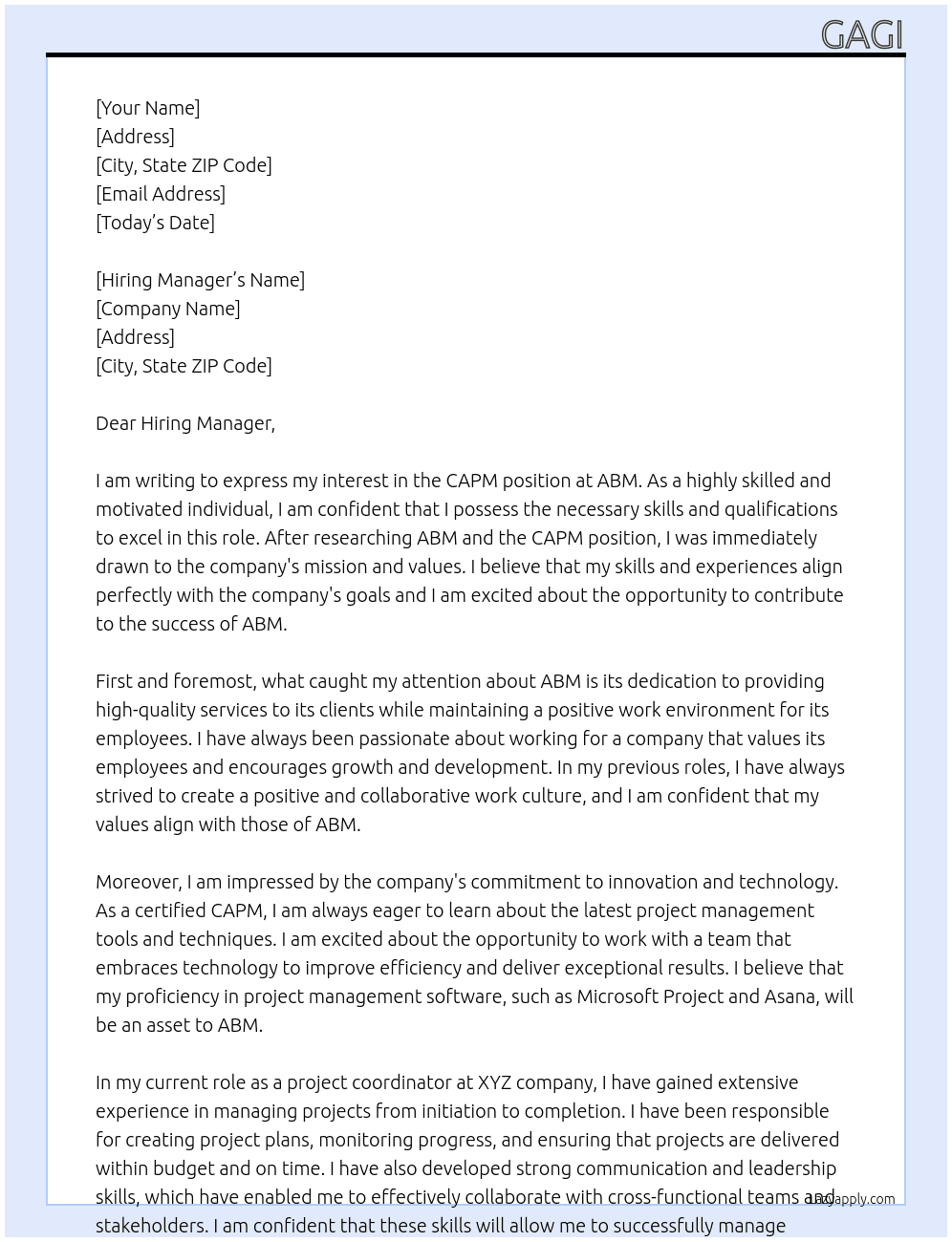 Cover letter for capm - LazyApply