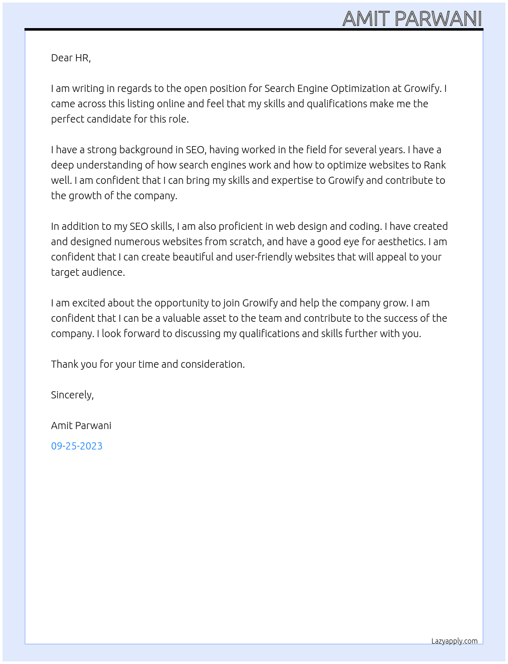 Cover letter for search engine optimization - LazyApply