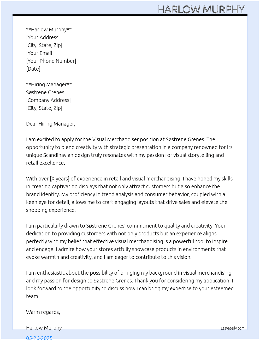 Visual Merchandiser At Søstrene Grenes Cover Letter