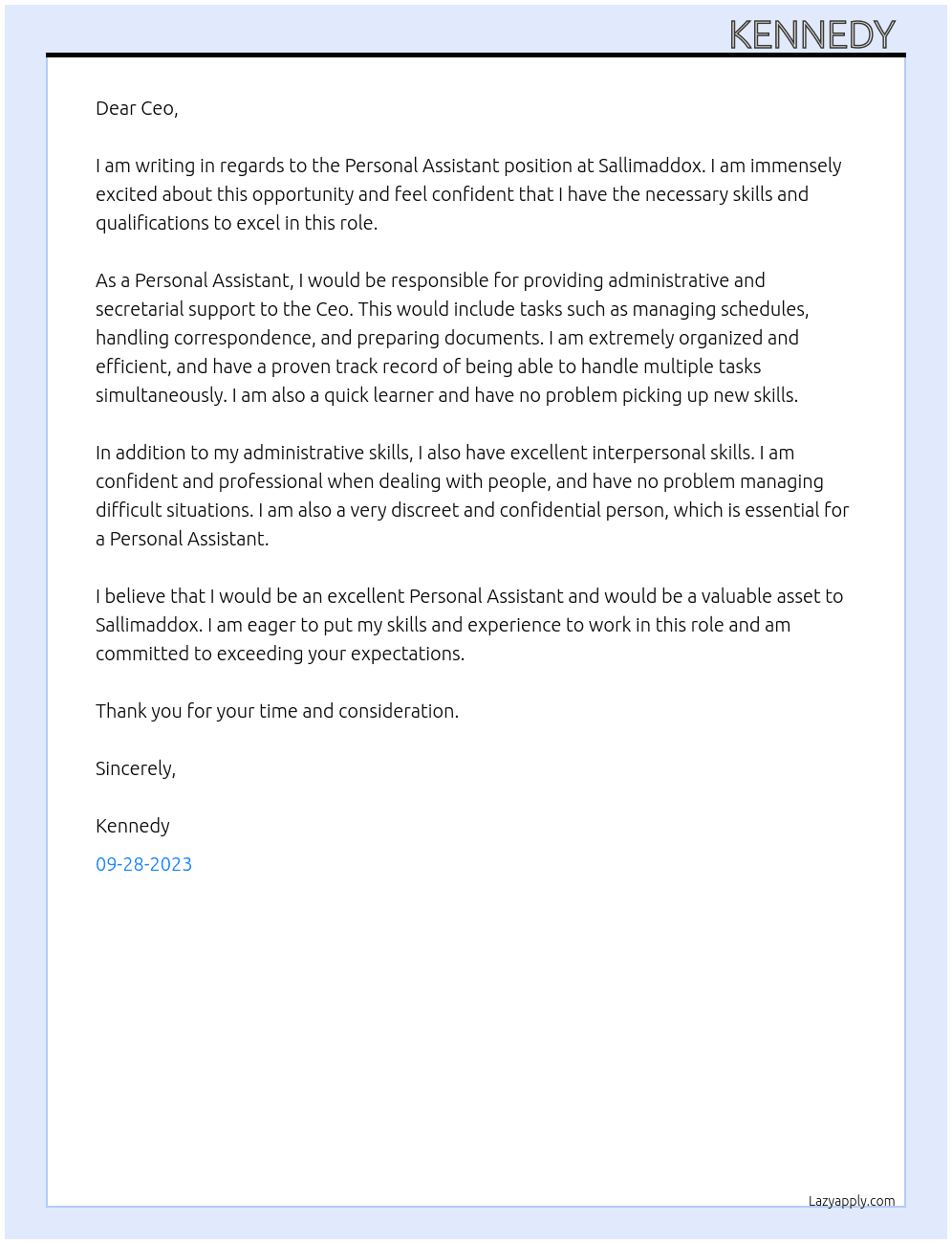 Personal Assistant At Sallimaddox Cover Letter