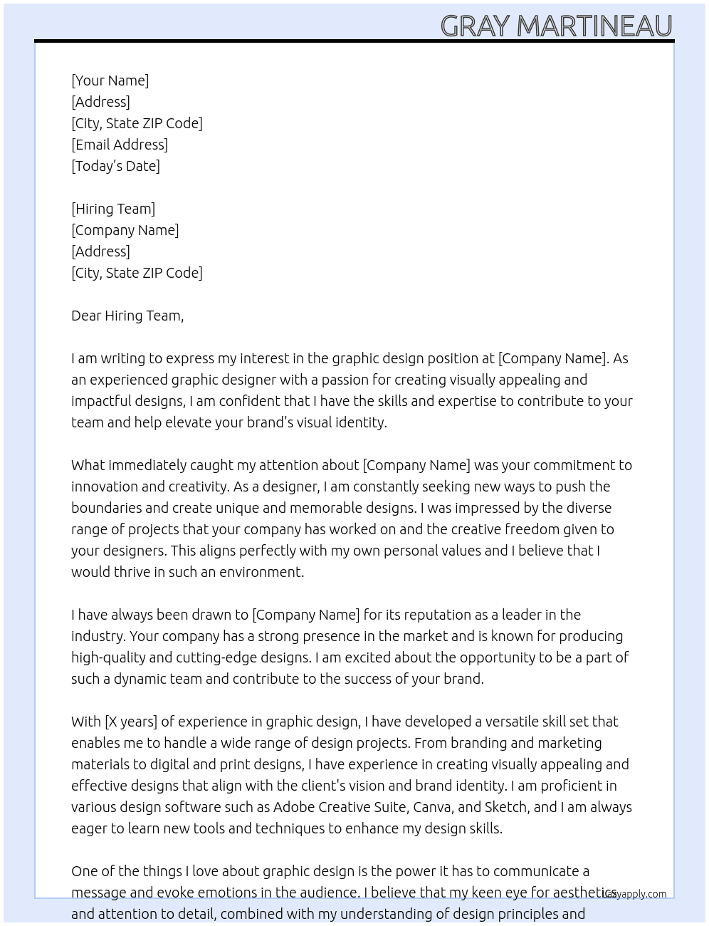graphic design At any Cover Letter