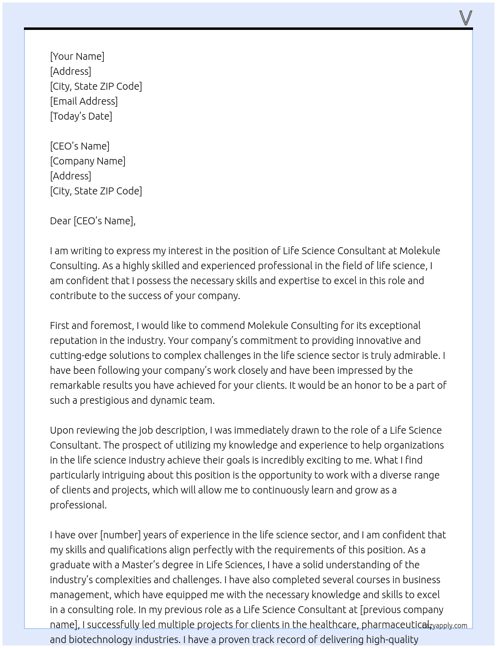 life science consultant At molekule consulting  Cover Letter