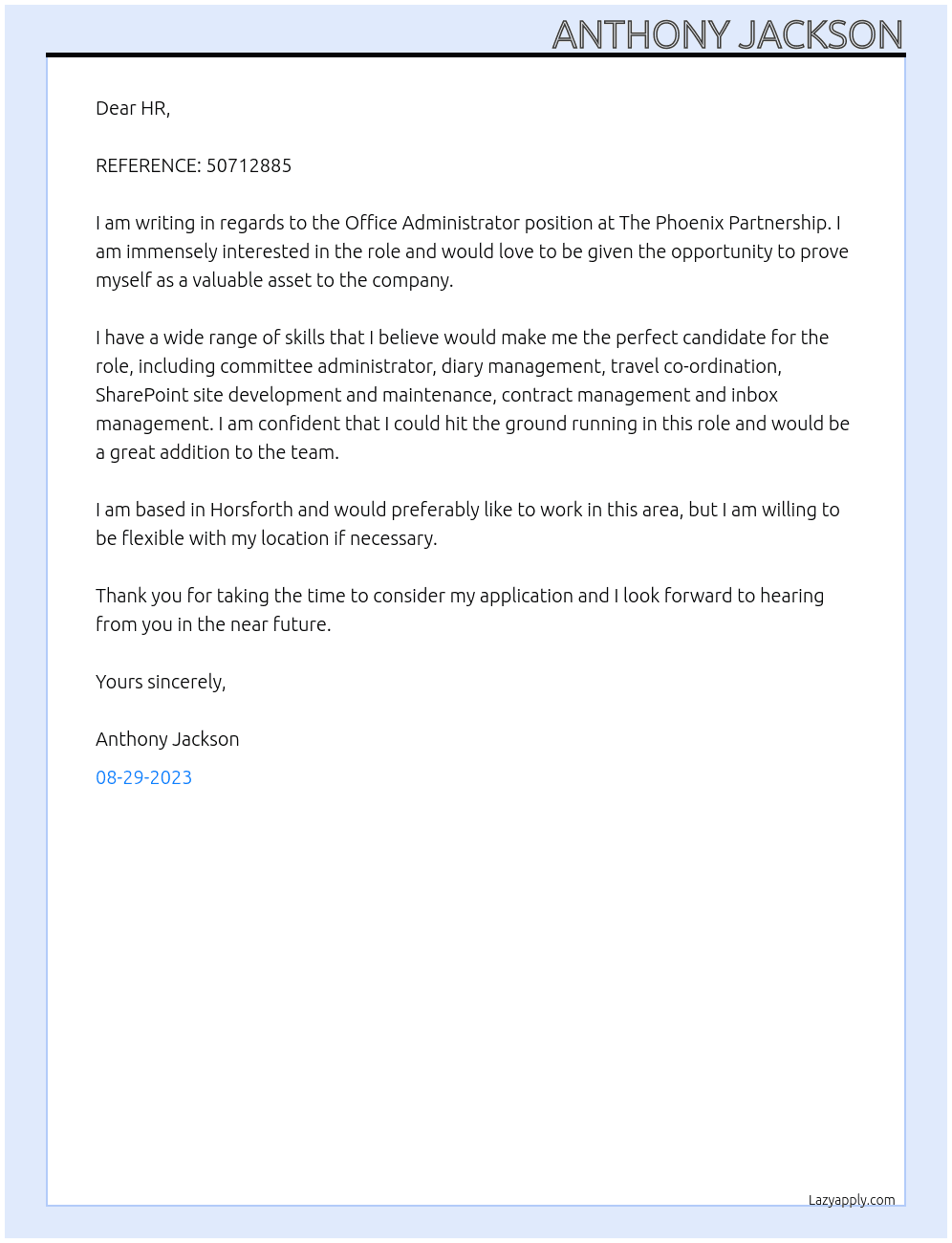 Office Administrator At The Phoenix Partnership Cover Letter