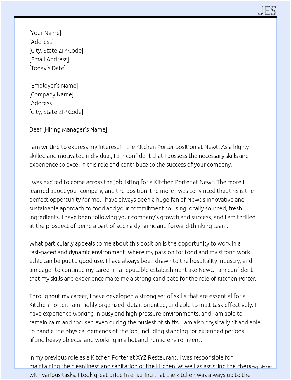 kitchen porter  At newt Cover Letter