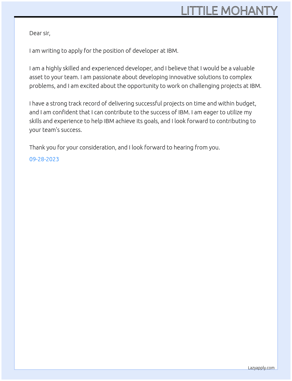 developer At IBM Cover Letter