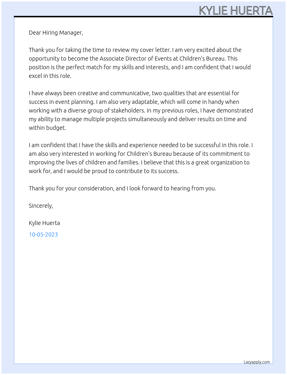Associate Director of Events At Children's Bureau Cover Letter