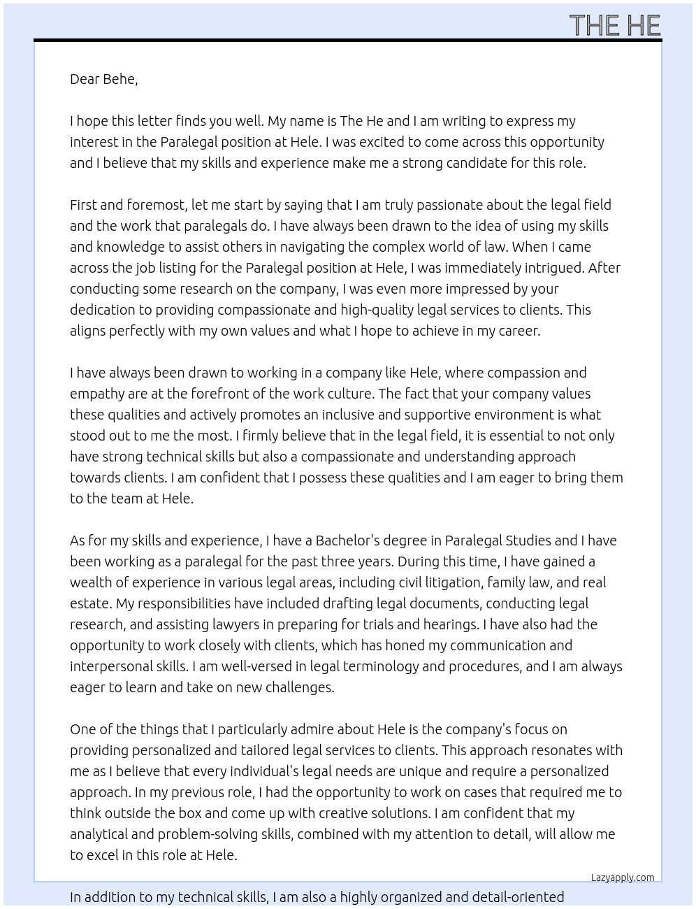 Paralegal At hele Cover Letter
