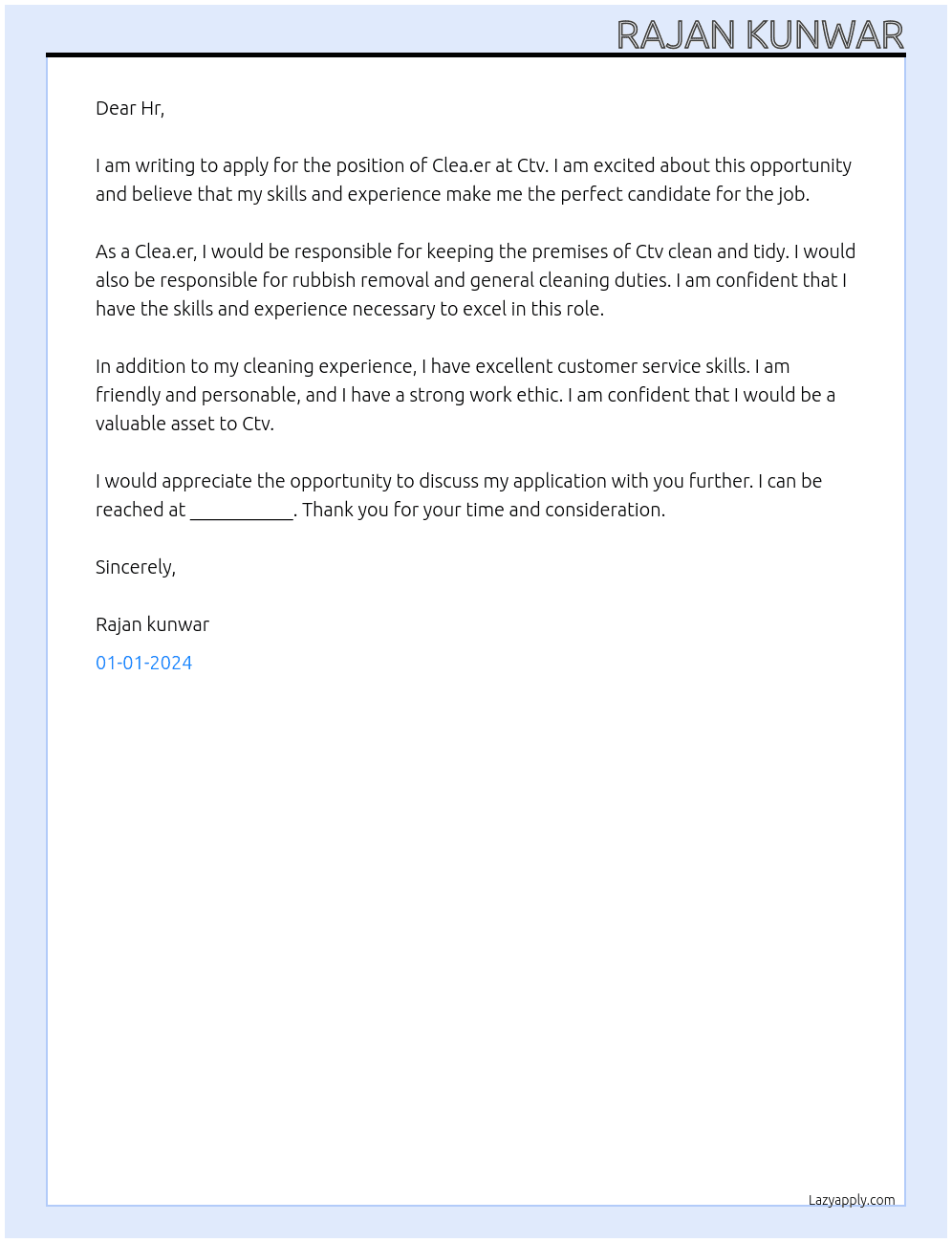 Clea.er At Ctv Cover Letter