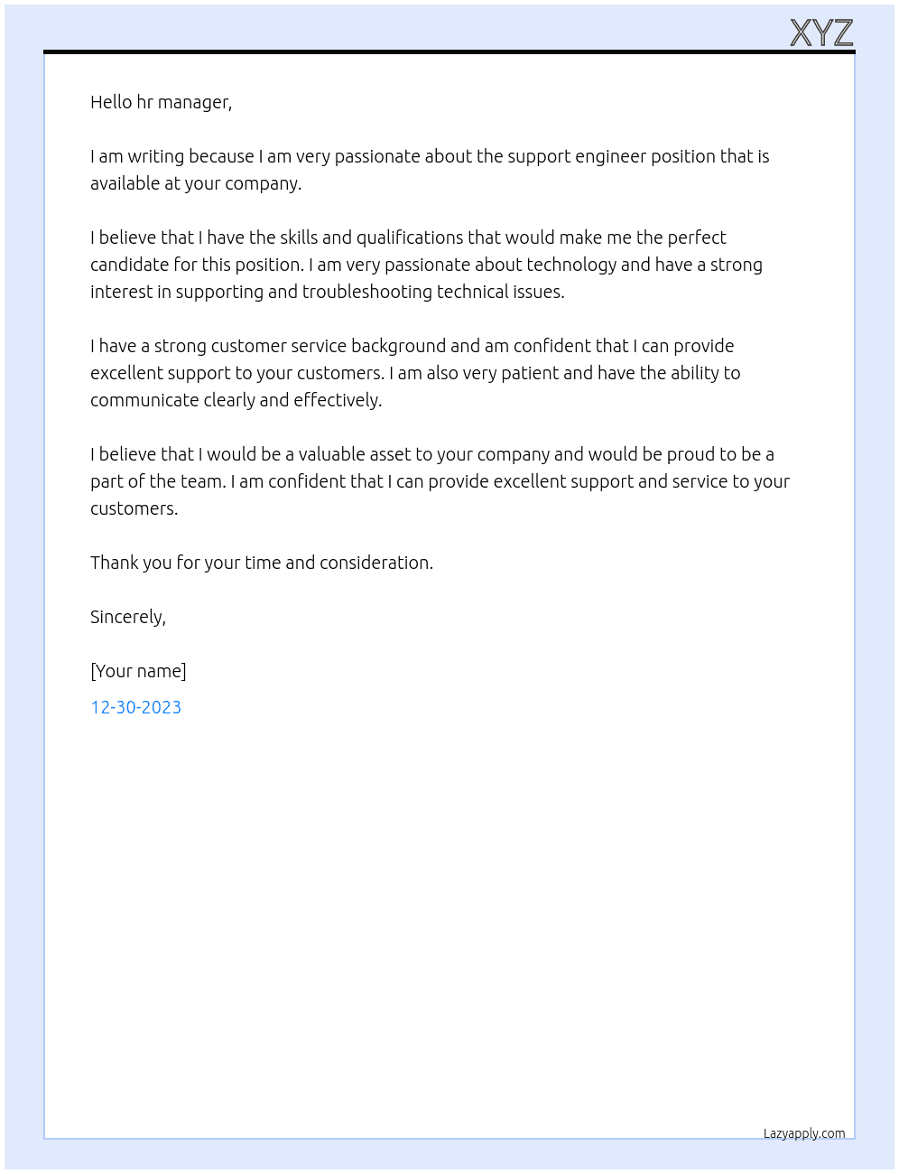 support Engineer At pqr Cover Letter