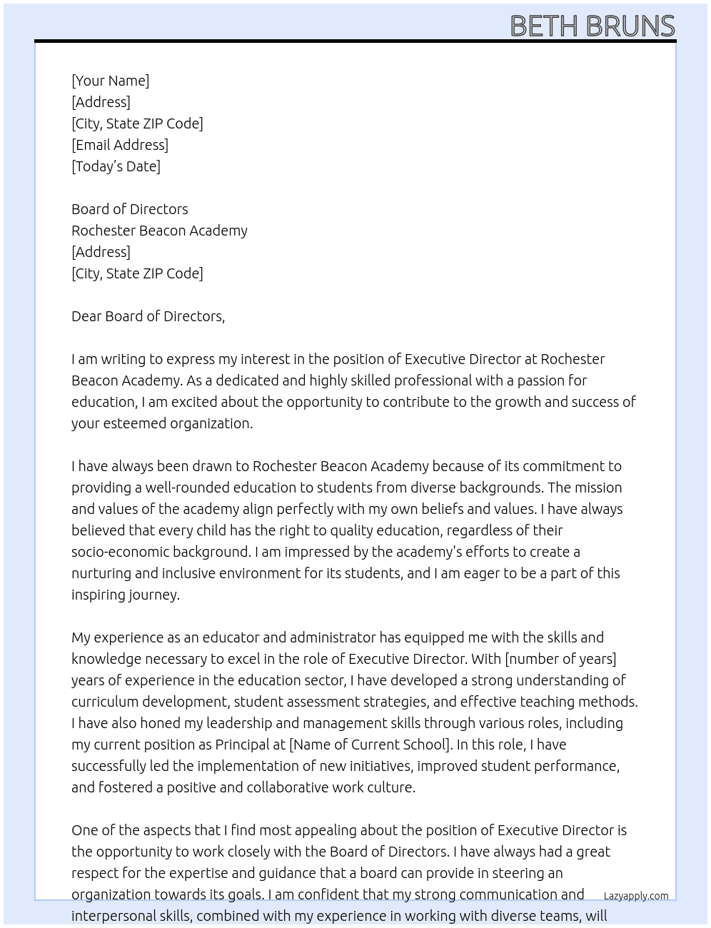 Executive Director At Rochester Beacon Academy Cover Letter