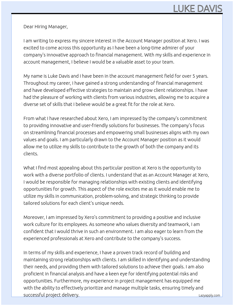 Account Manager At Xero Cover Letter