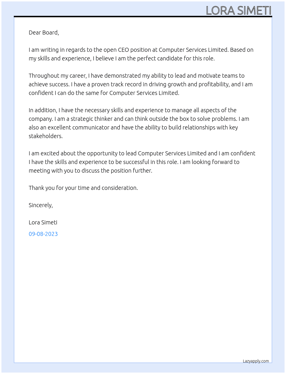 CEO At Computer Services Limited Cover Letter