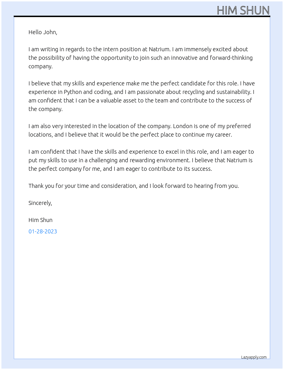 intern At natrium Cover Letter