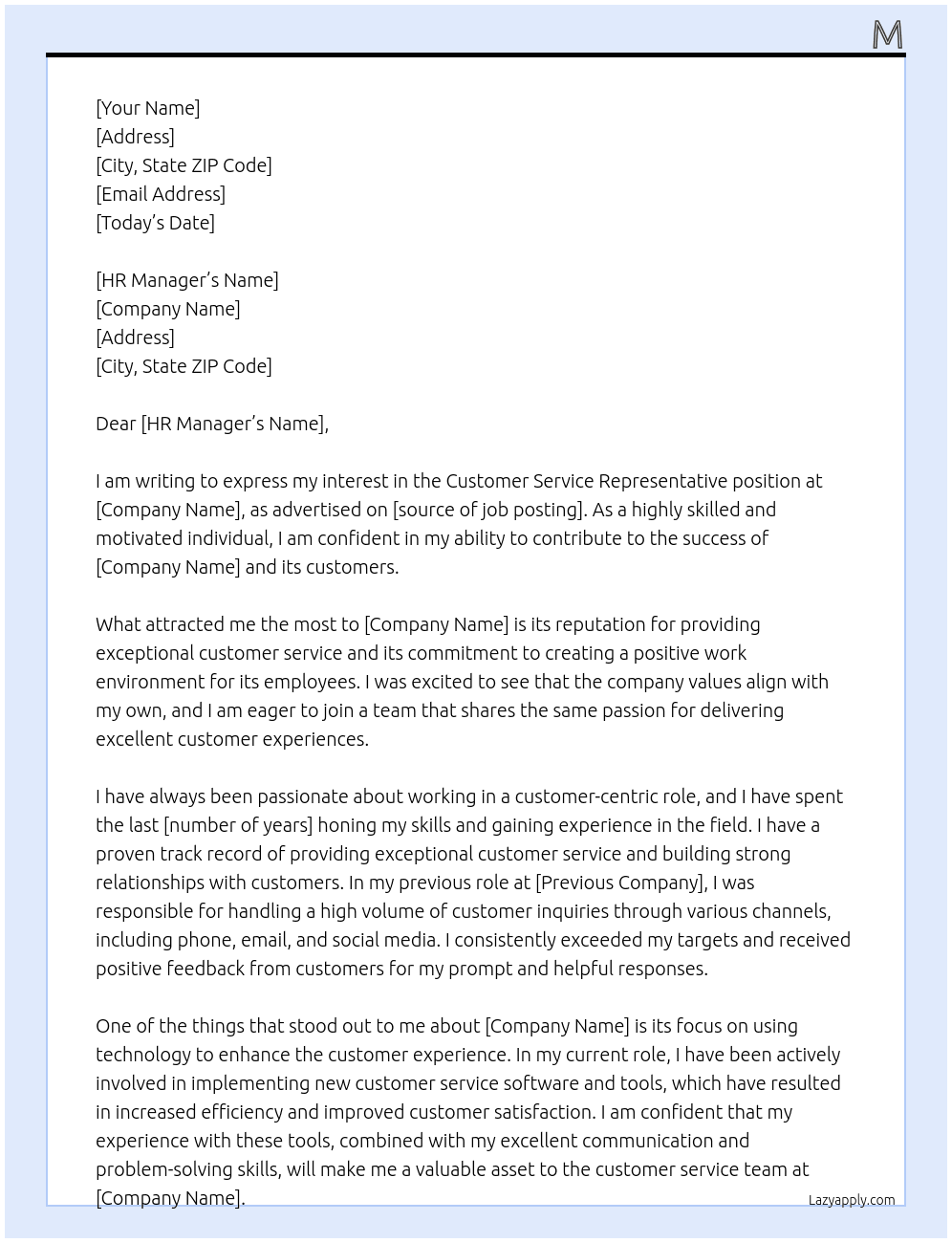 Customer Service Representative At ana Cover Letter