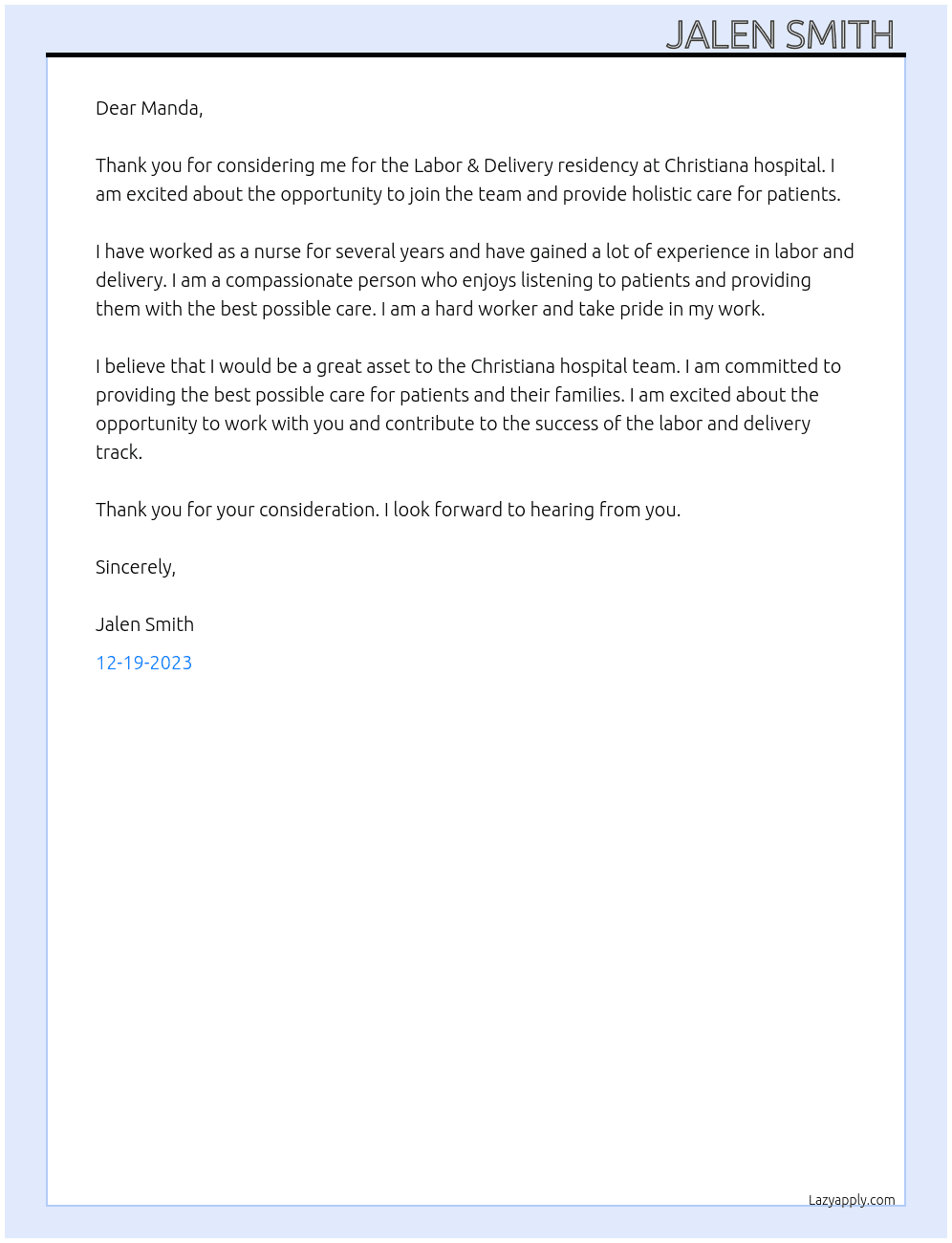 Labor & Delivery residency  At Christiana hospital labor & delivery track Cover Letter