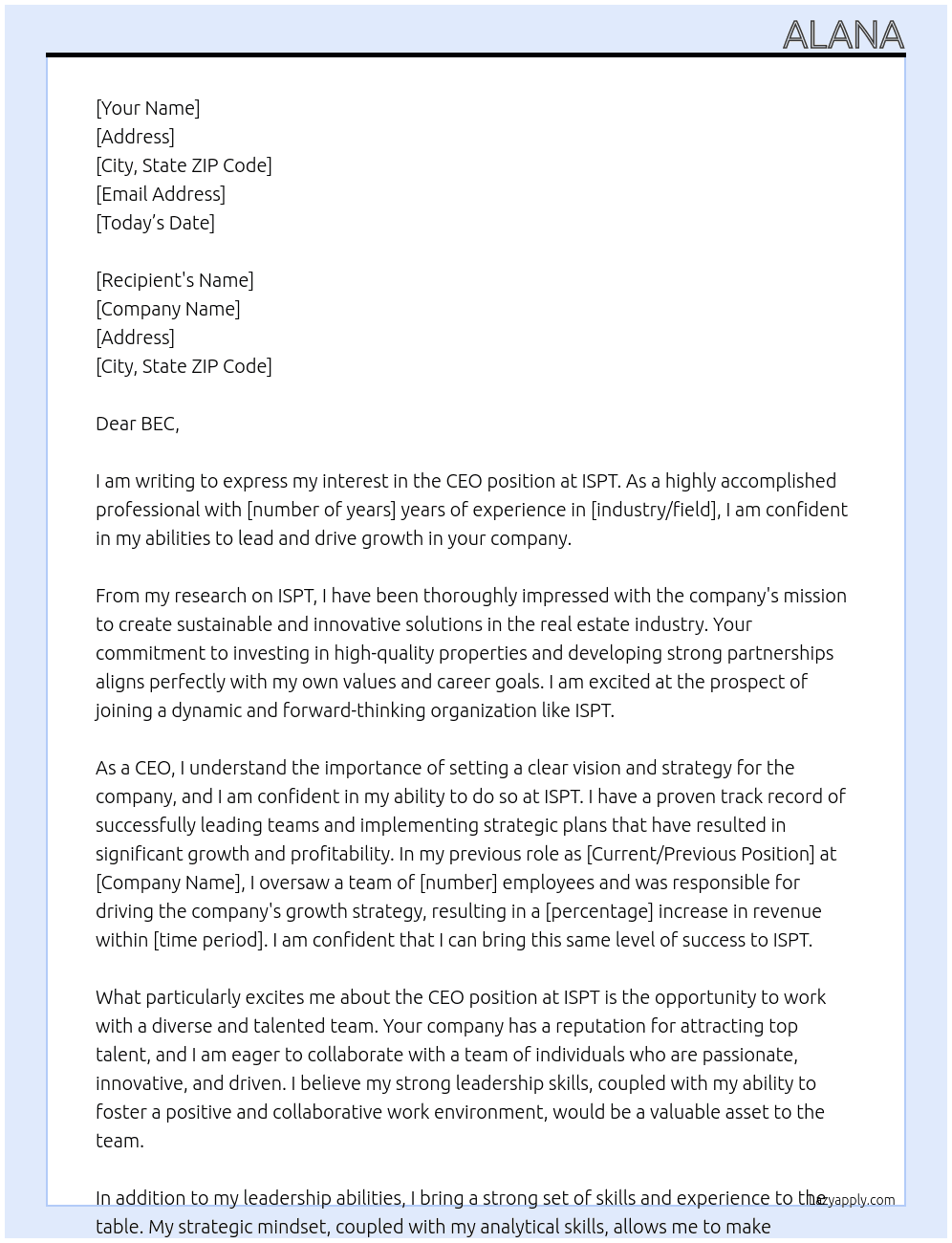 CEO At ISPT Cover Letter