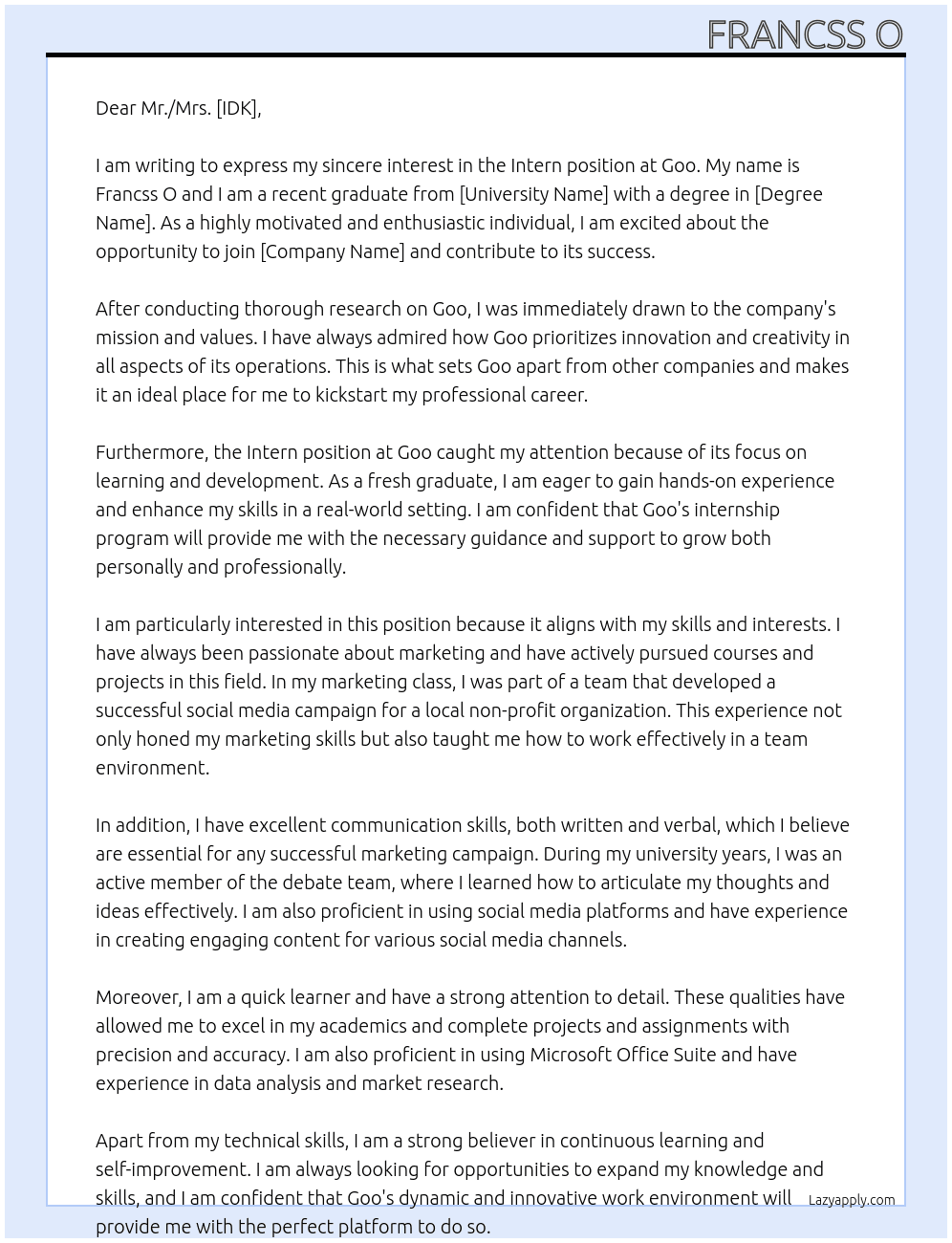 intern At goo Cover Letter