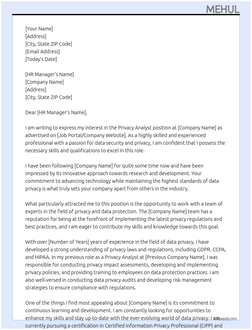 Privacy Analyst At Research Cover Letter
