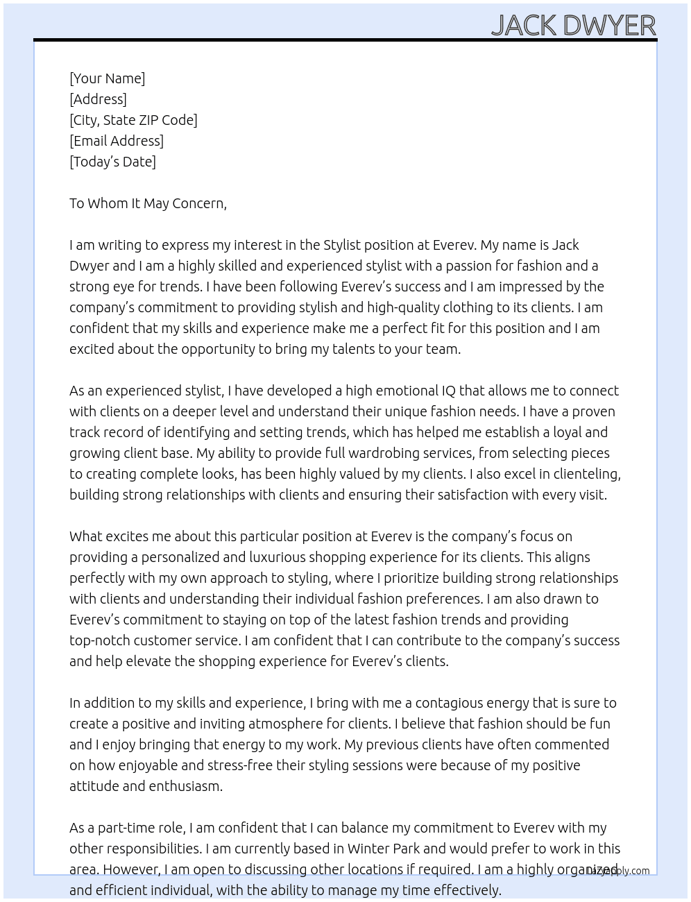 Stylist At Everev Cover Letter